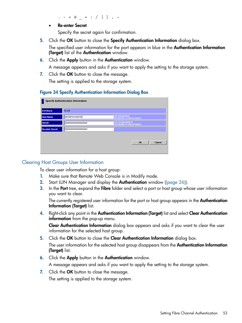 Clearing host groups user information | HP StorageWorks XP Remote Web Console Software User Manual | Page 53 / 108