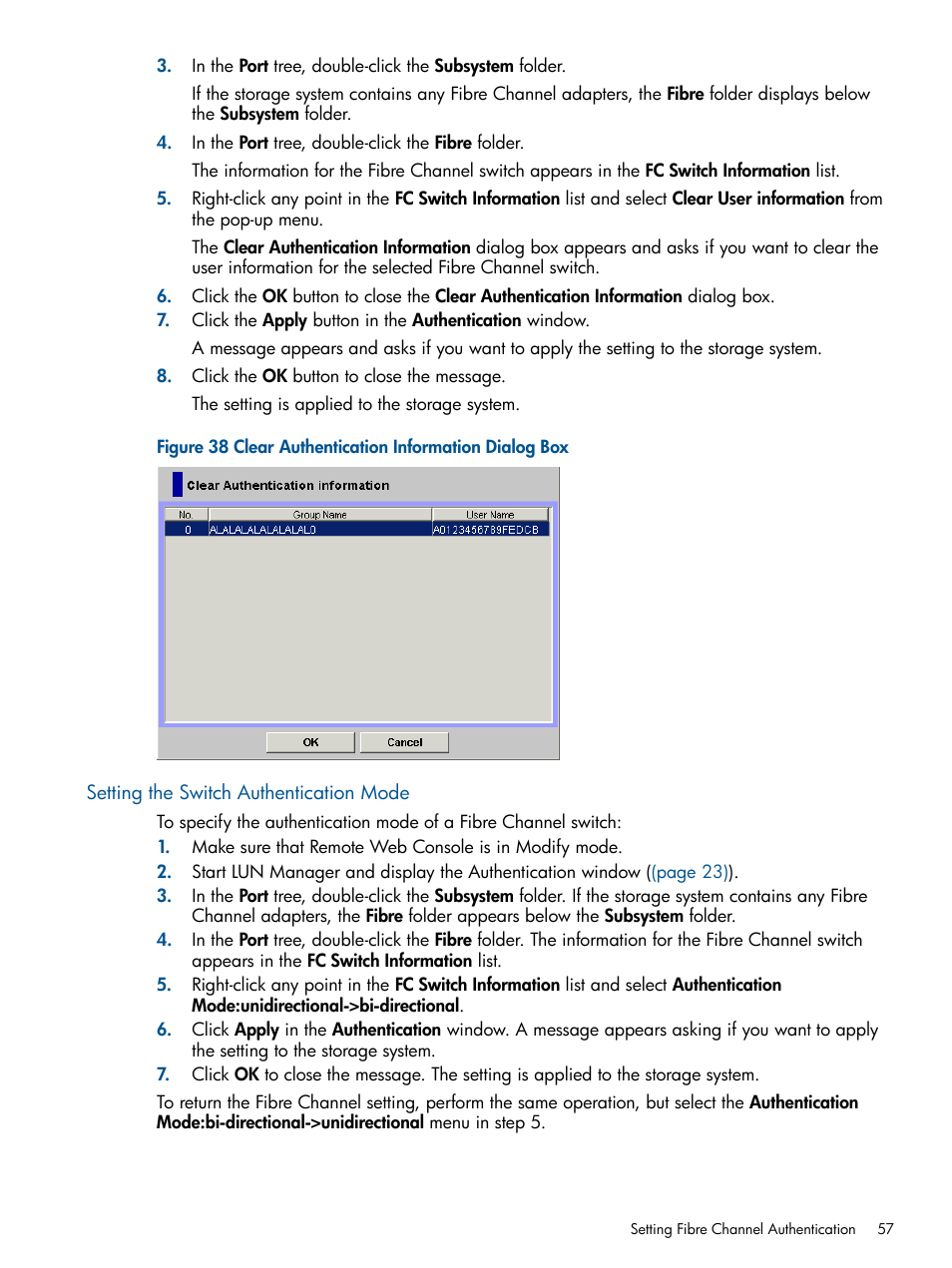 Setting the switch authentication mode | HP StorageWorks XP Remote Web Console Software User Manual | Page 57 / 108