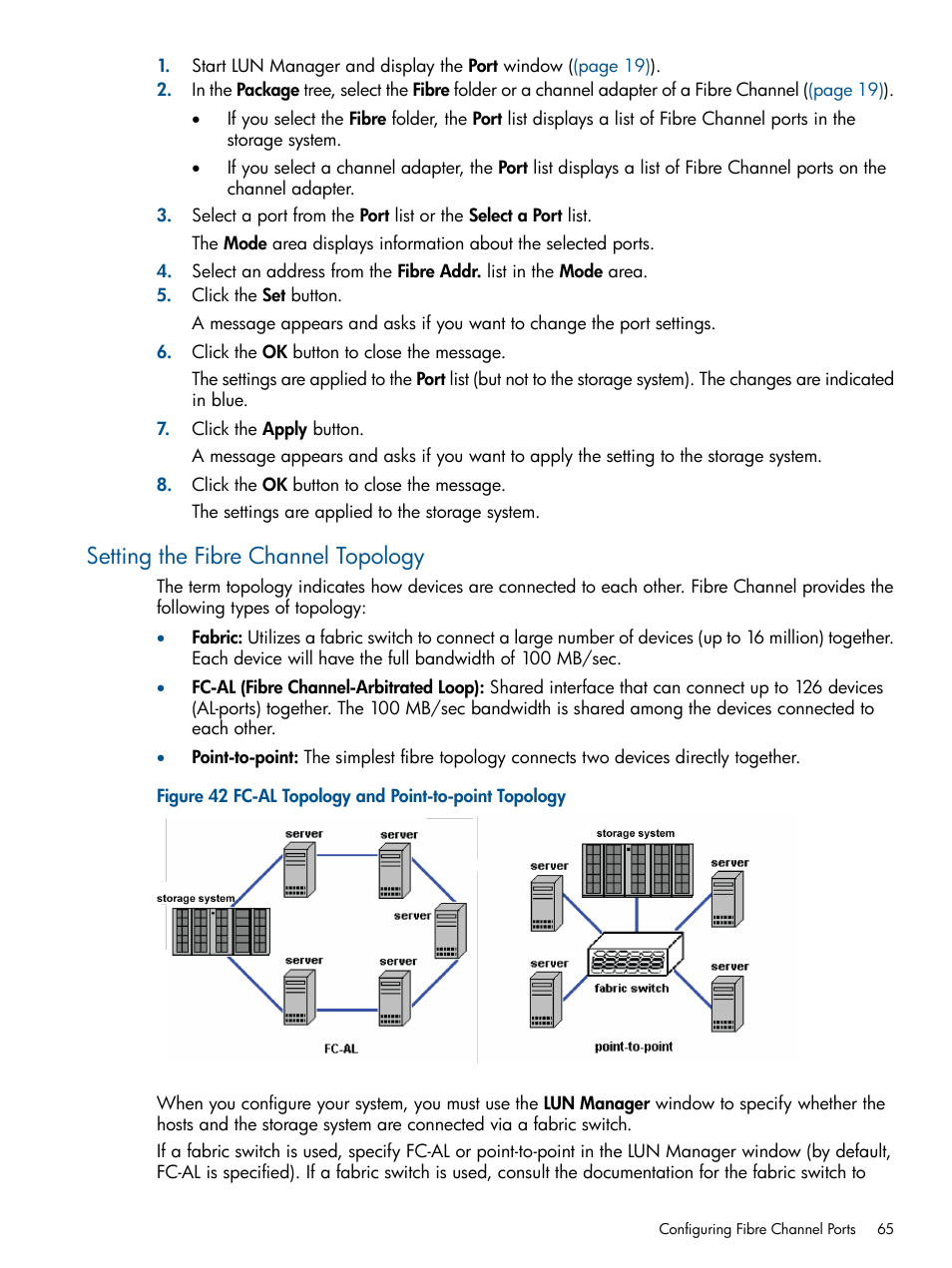 Setting the fibre channel topology | HP StorageWorks XP Remote Web Console Software User Manual | Page 65 / 108