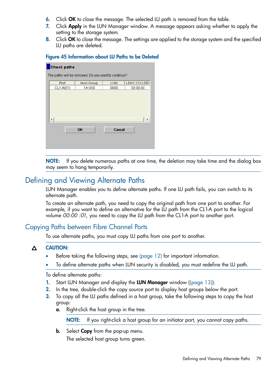 Defining and viewing alternate paths, Copying paths between fibre channel ports | HP StorageWorks XP Remote Web Console Software User Manual | Page 79 / 108