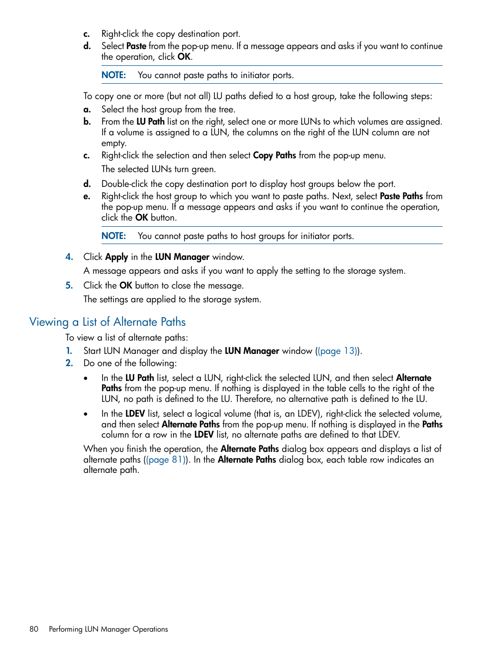 Viewing a list of alternate paths | HP StorageWorks XP Remote Web Console Software User Manual | Page 80 / 108