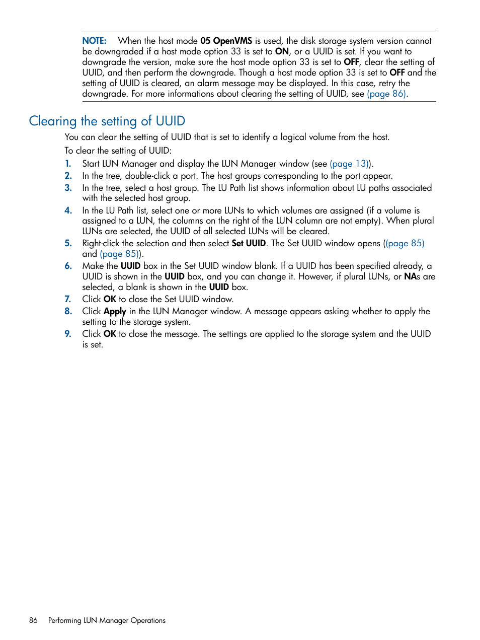 Clearing the setting of uuid | HP StorageWorks XP Remote Web Console Software User Manual | Page 86 / 108