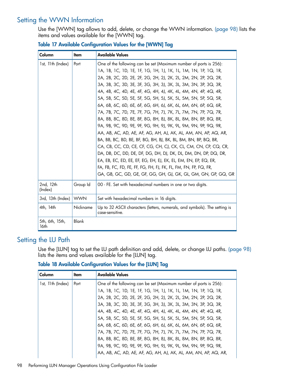 Setting the wwn information, Setting the lu path, Setting the wwn information setting the lu path | HP StorageWorks XP Remote Web Console Software User Manual | Page 98 / 108