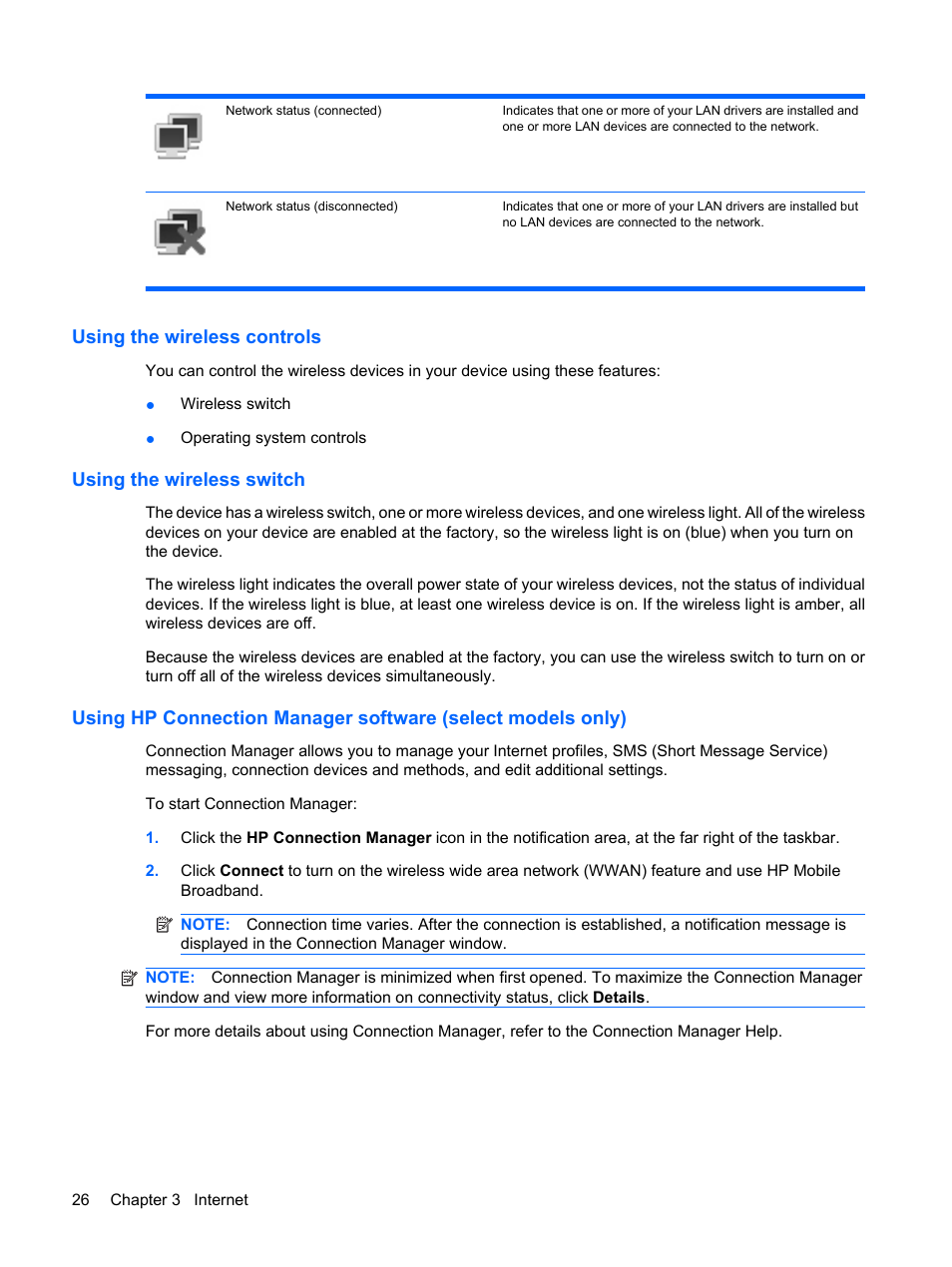 Using the wireless controls, Using the wireless switch | HP Compaq Mini 110c-1040DX PC User Manual | Page 34 / 83