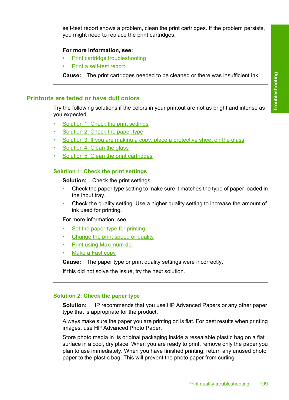 Printouts are faded or have dull colors | HP Deskjet F4240 All-in-One Printer User Manual | Page 112 / 227