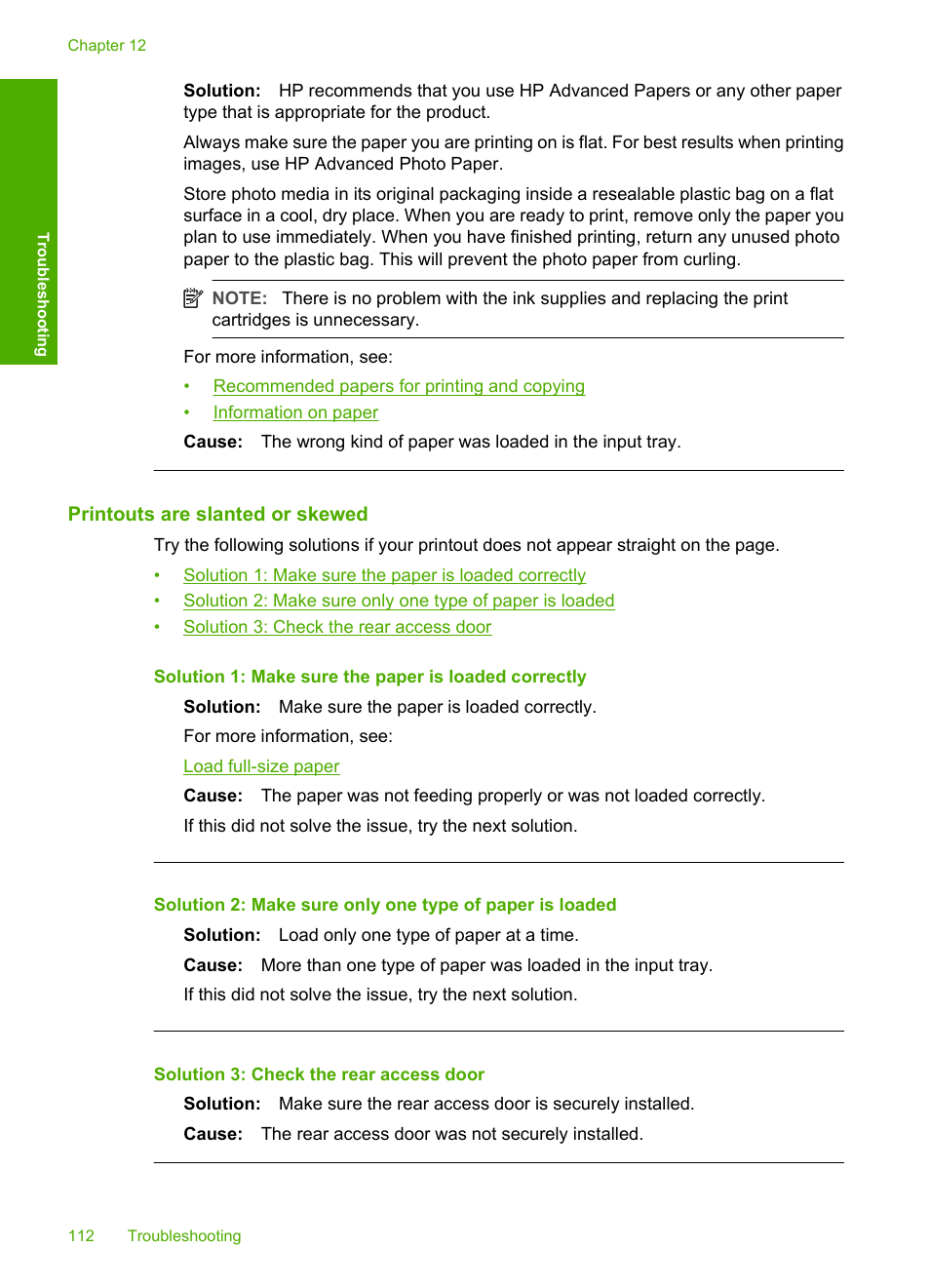 Printouts are slanted or skewed | HP Deskjet F4240 All-in-One Printer User Manual | Page 115 / 227