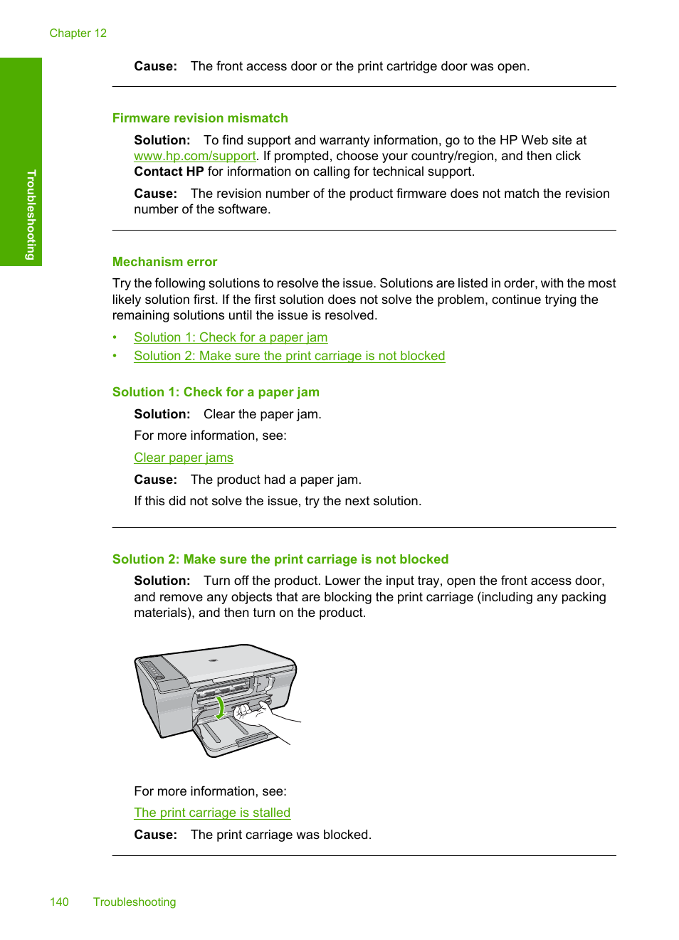 Mechanism error, Firmware revision mismatch | HP Deskjet F4240 All-in-One Printer User Manual | Page 143 / 227