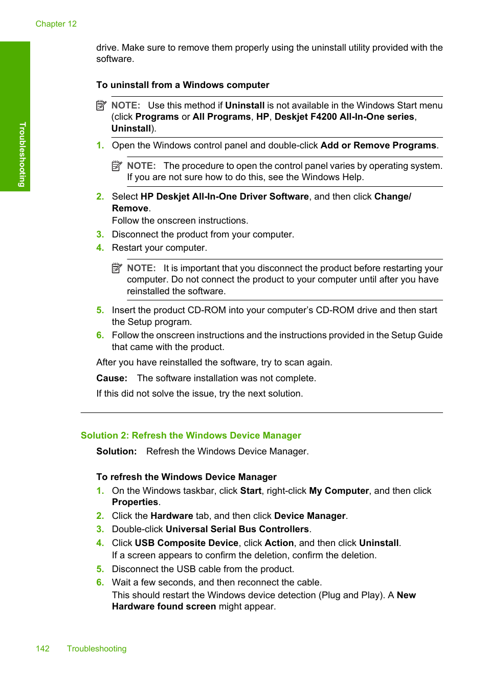 Solution 2: refresh the windows device manager | HP Deskjet F4240 All-in-One Printer User Manual | Page 145 / 227