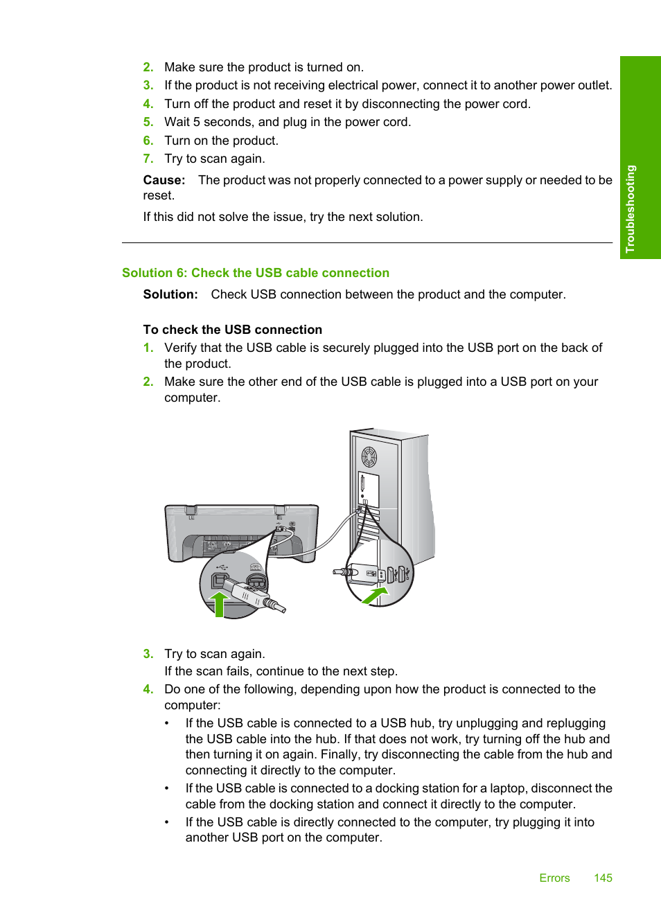 Solution 6: check the usb cable connection | HP Deskjet F4240 All-in-One Printer User Manual | Page 148 / 227