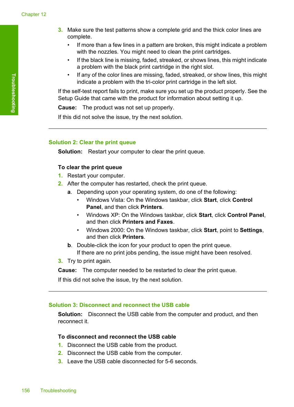 Solution 2: clear the print queue, Solution 3: disconnect and reconnect the usb cable | HP Deskjet F4240 All-in-One Printer User Manual | Page 159 / 227