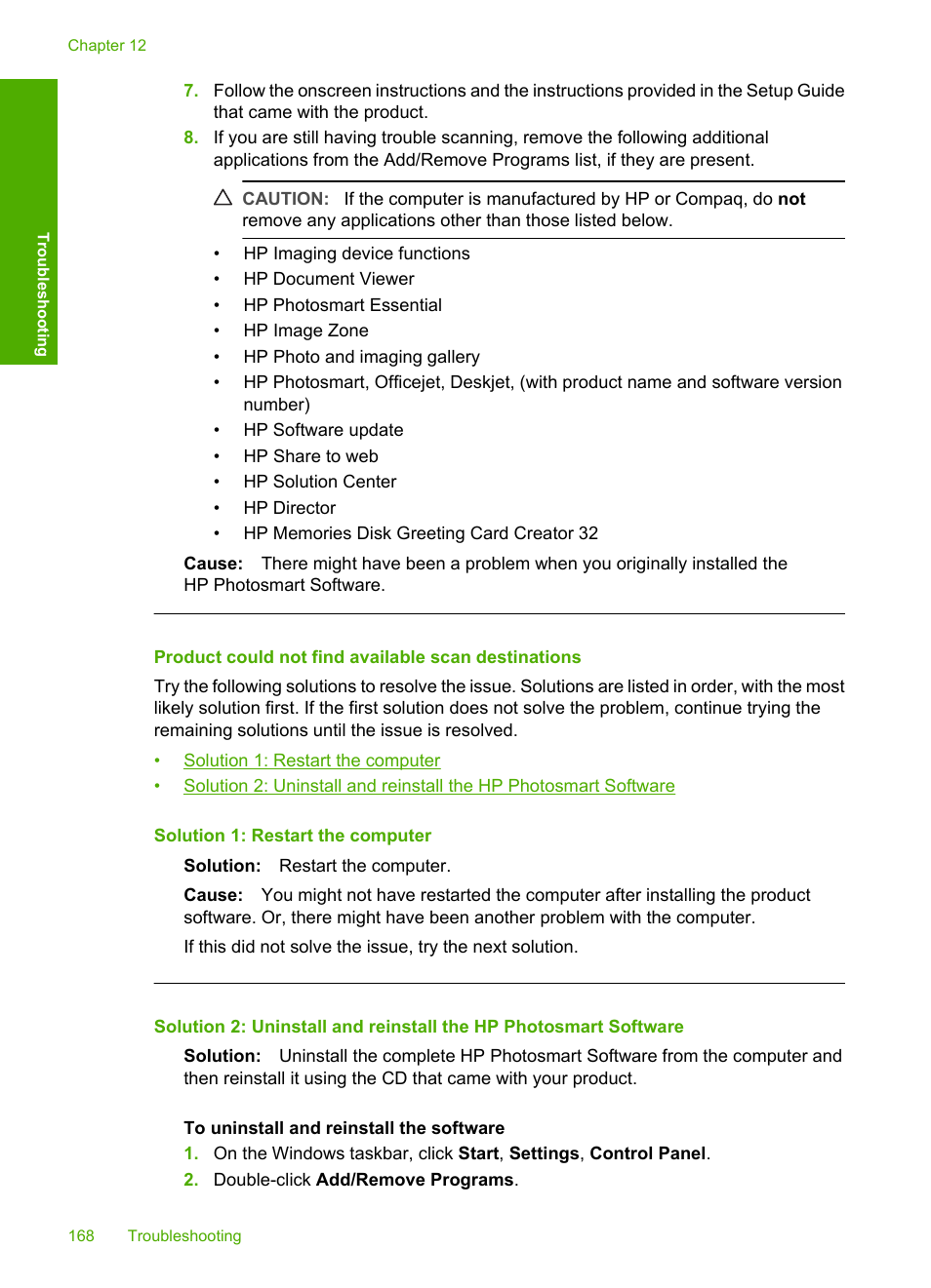 Product could not find available scan destinations | HP Deskjet F4240 All-in-One Printer User Manual | Page 171 / 227