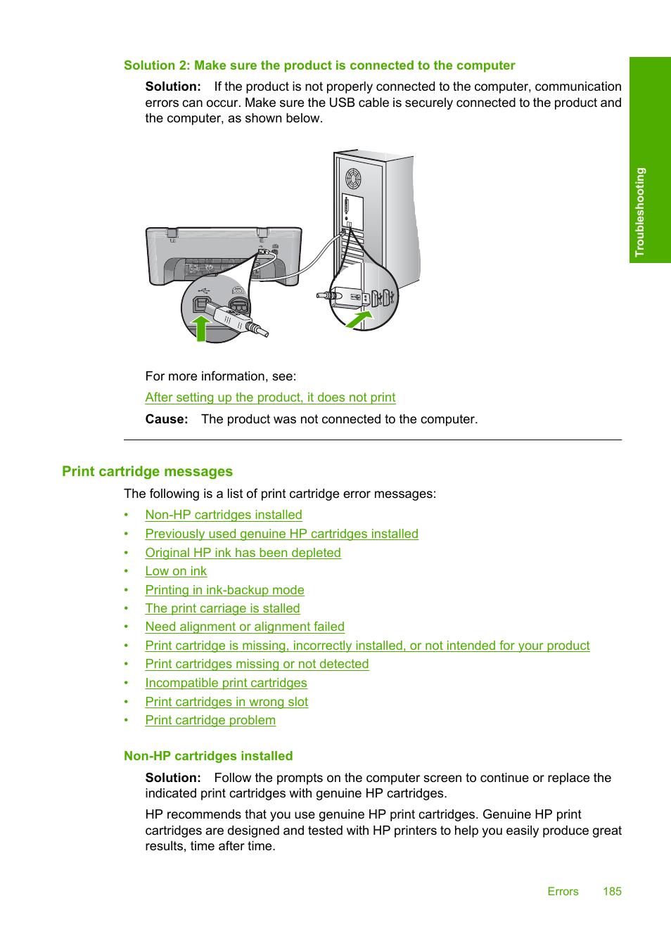 Print cartridge messages | HP Deskjet F4240 All-in-One Printer User Manual | Page 188 / 227