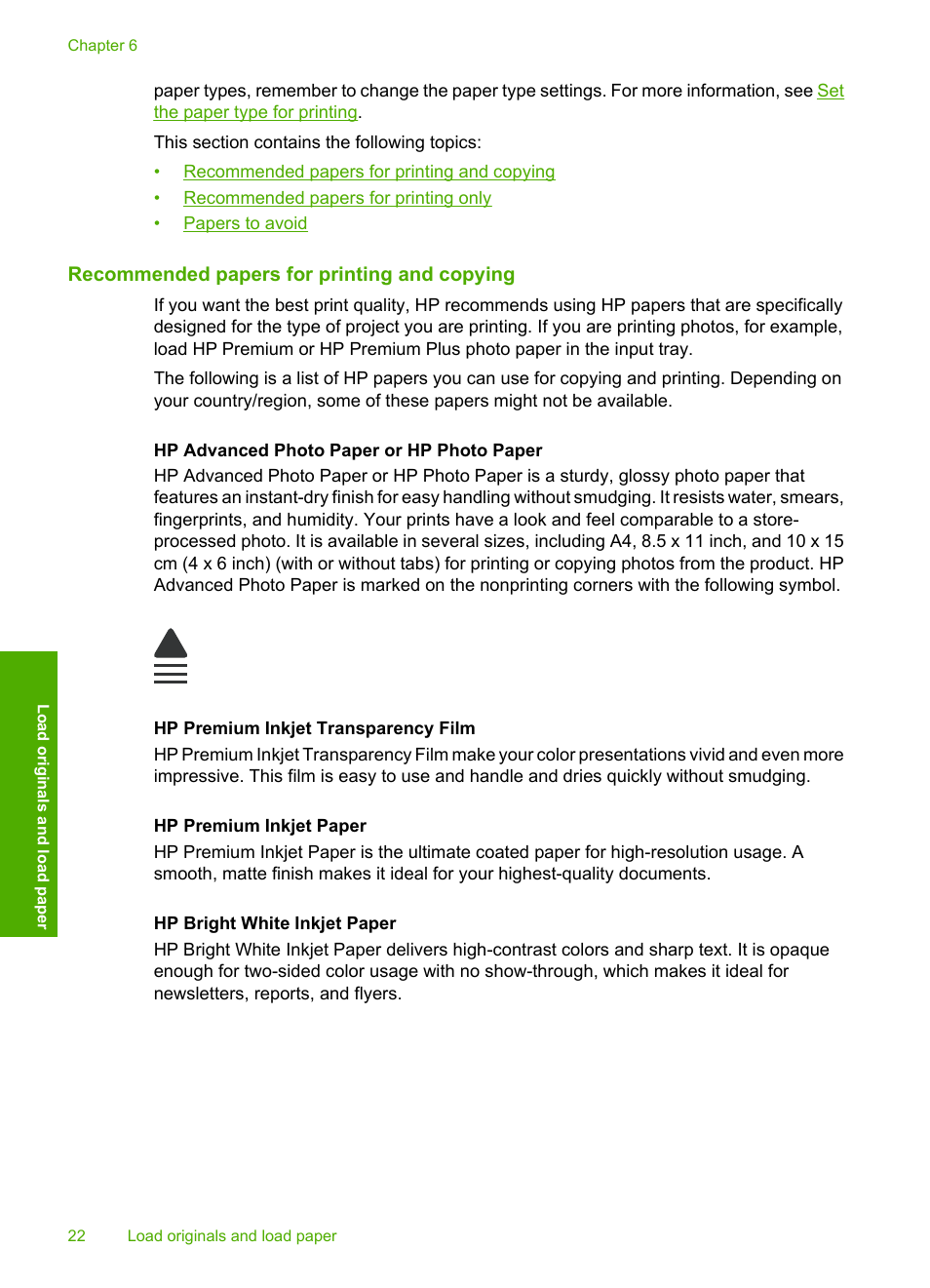 Recommended papers for printing and copying | HP Deskjet F4240 All-in-One Printer User Manual | Page 25 / 227