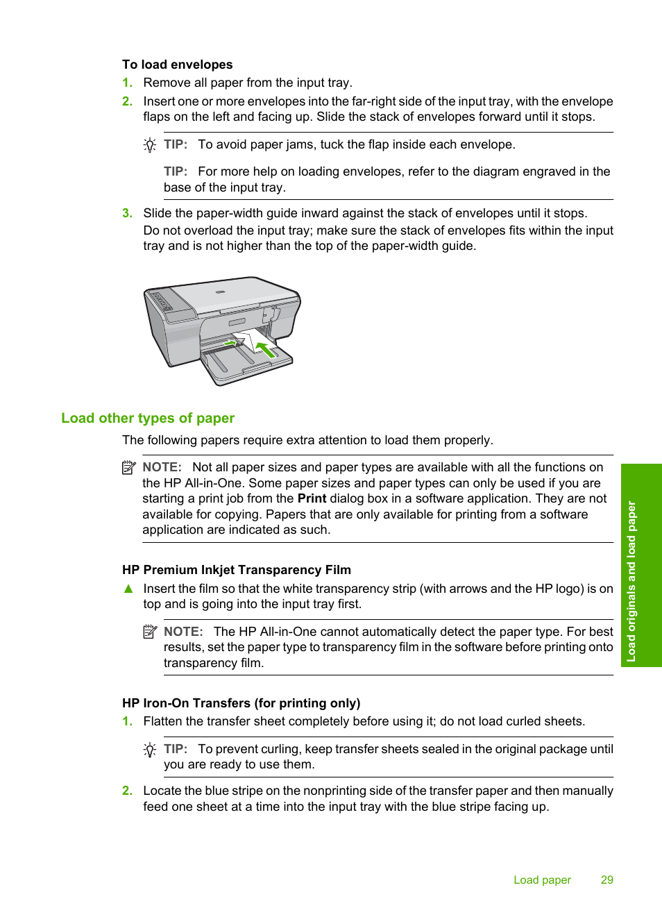 Load other types of paper | HP Deskjet F4240 All-in-One Printer User Manual | Page 32 / 227