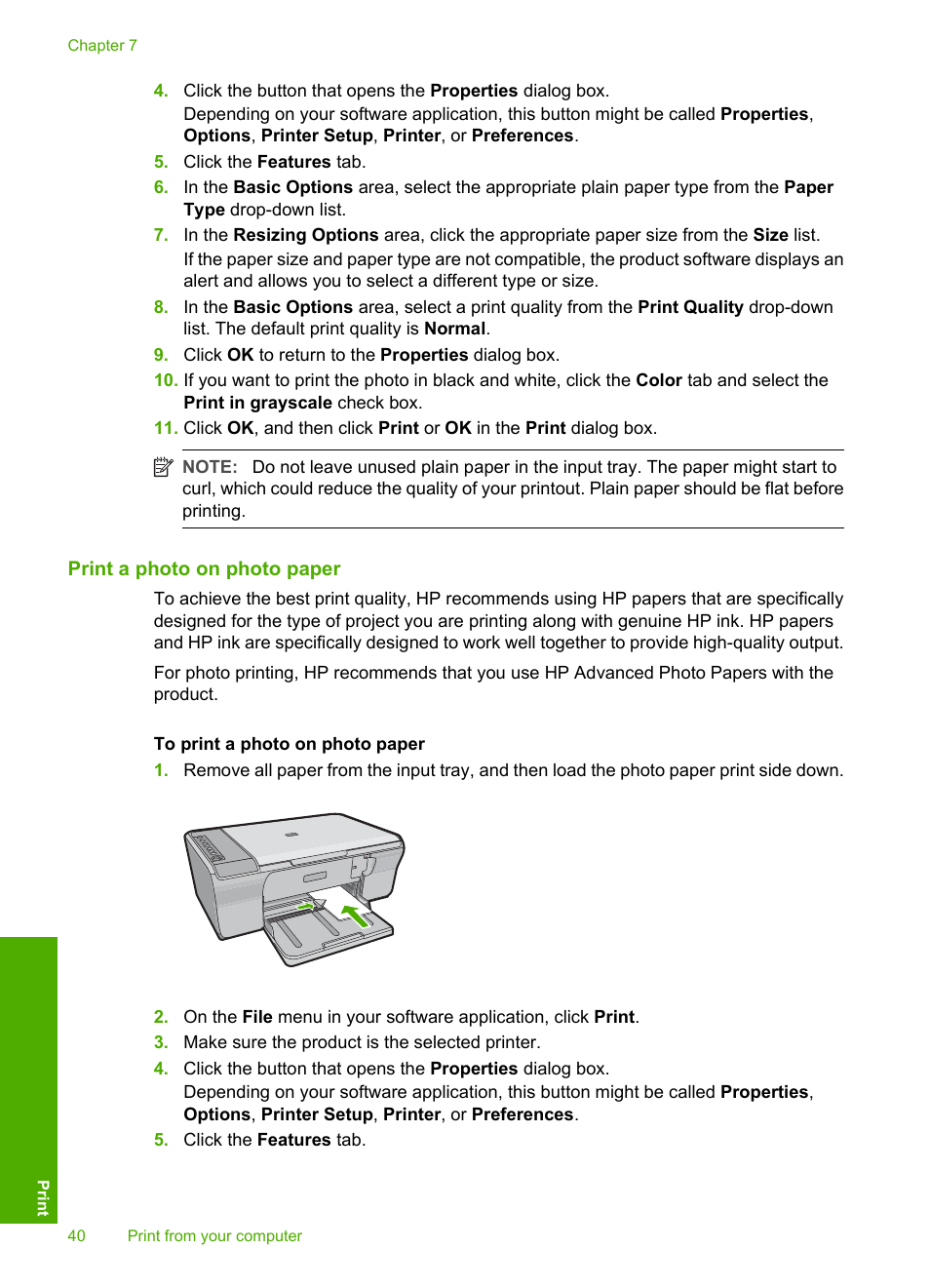 Print a photo on photo paper | HP Deskjet F4240 All-in-One Printer User Manual | Page 43 / 227