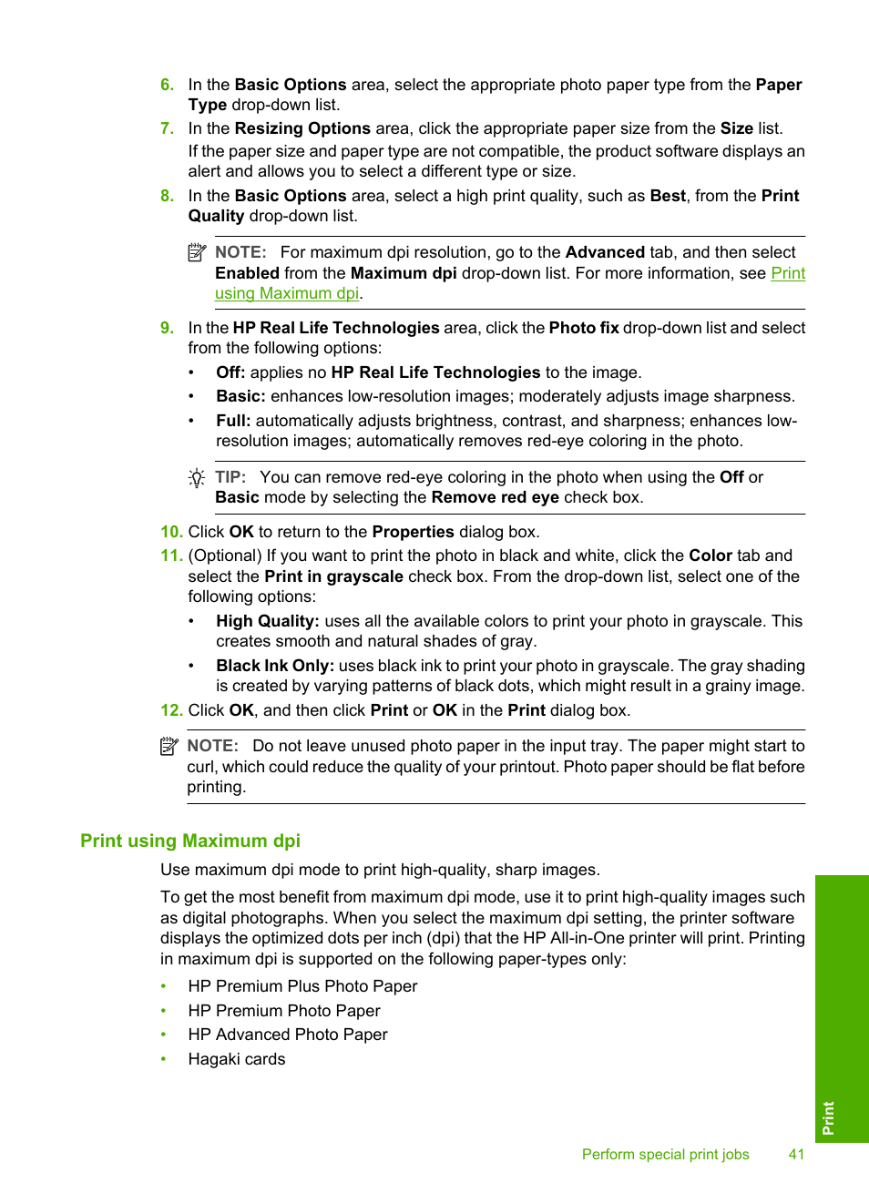 Print using maximum dpi | HP Deskjet F4240 All-in-One Printer User Manual | Page 44 / 227