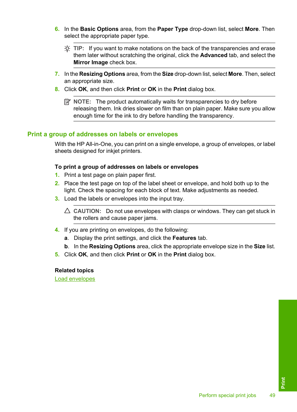 Print a group of addresses on labels or envelopes | HP Deskjet F4240 All-in-One Printer User Manual | Page 52 / 227