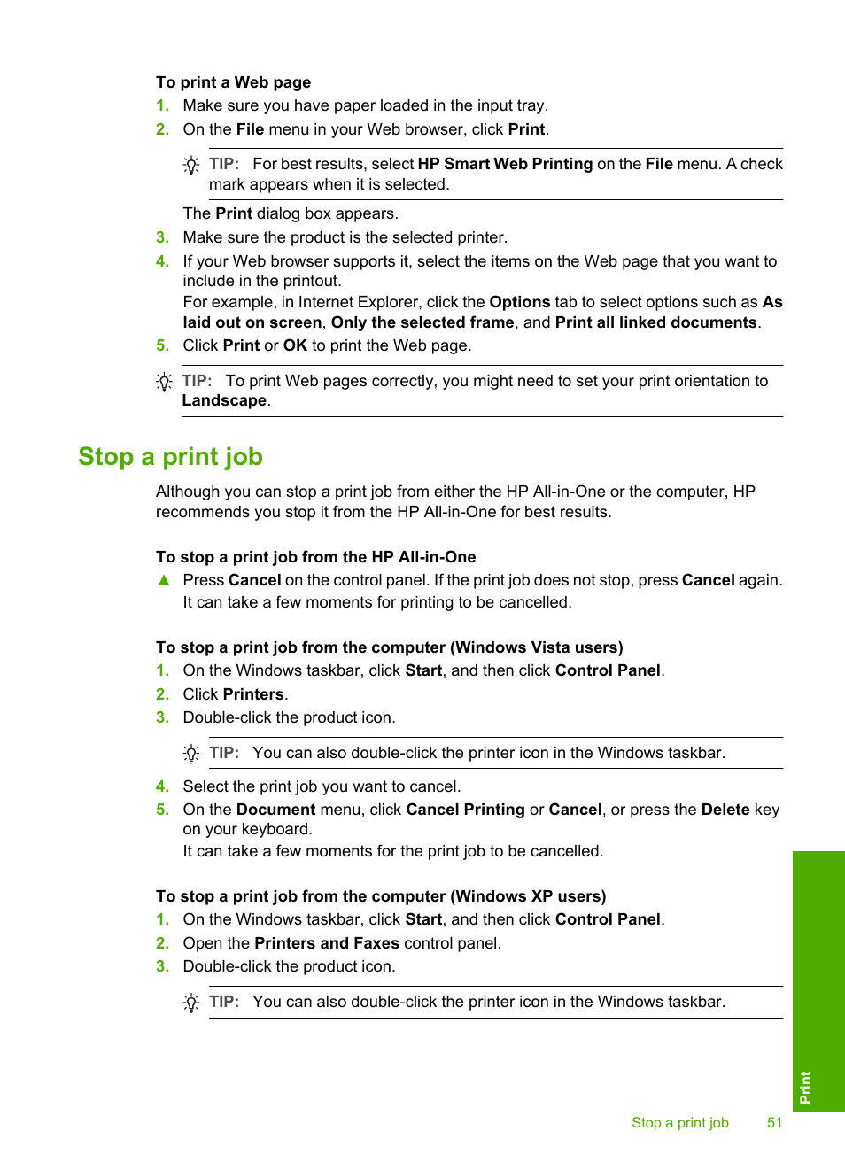 Stop a print job | HP Deskjet F4240 All-in-One Printer User Manual | Page 54 / 227