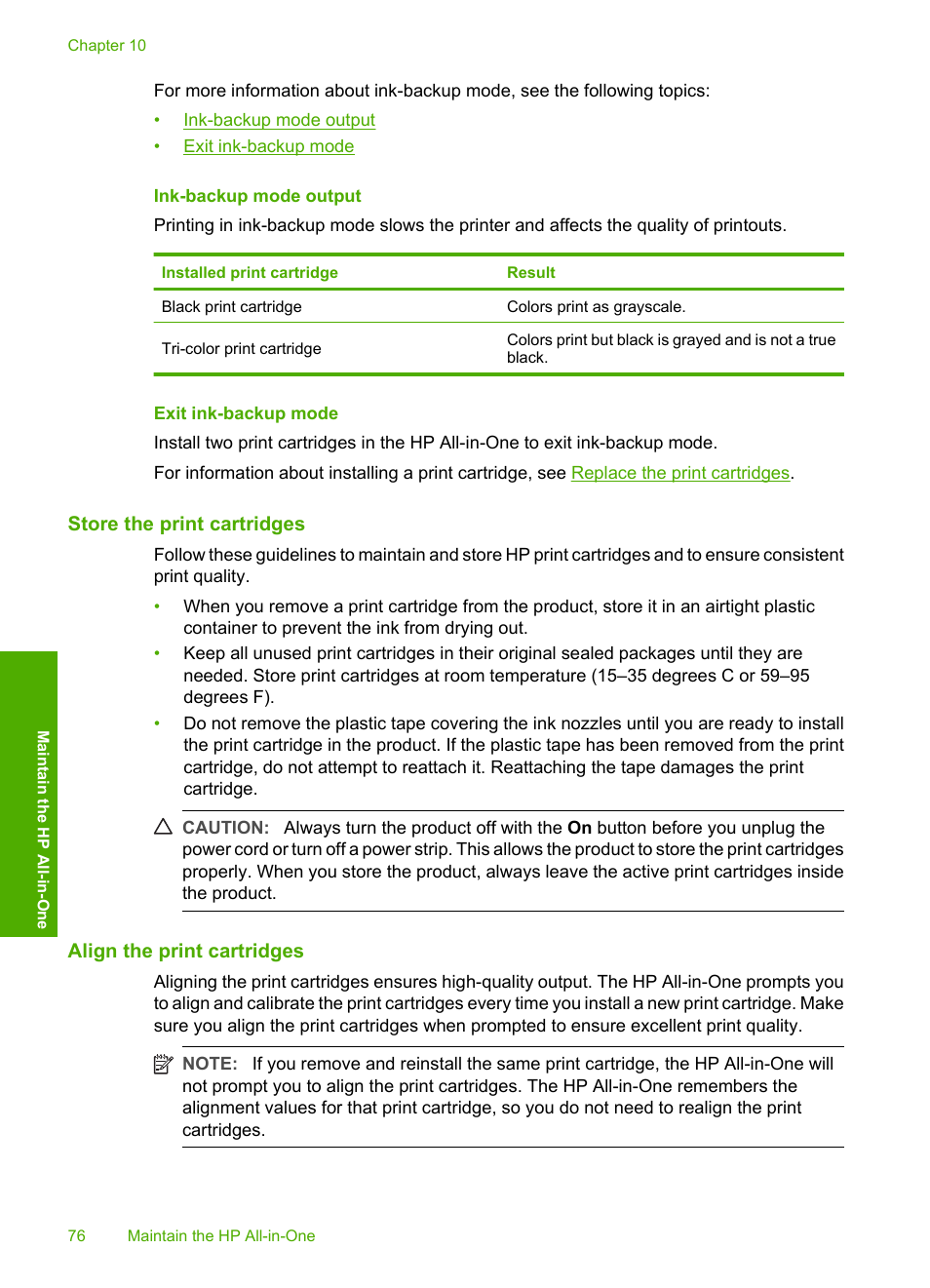 Ink-backup mode output, Exit ink-backup mode, Store the print cartridges | Align the print cartridges, How do i align the print cartridges | HP Deskjet F4240 All-in-One Printer User Manual | Page 79 / 227