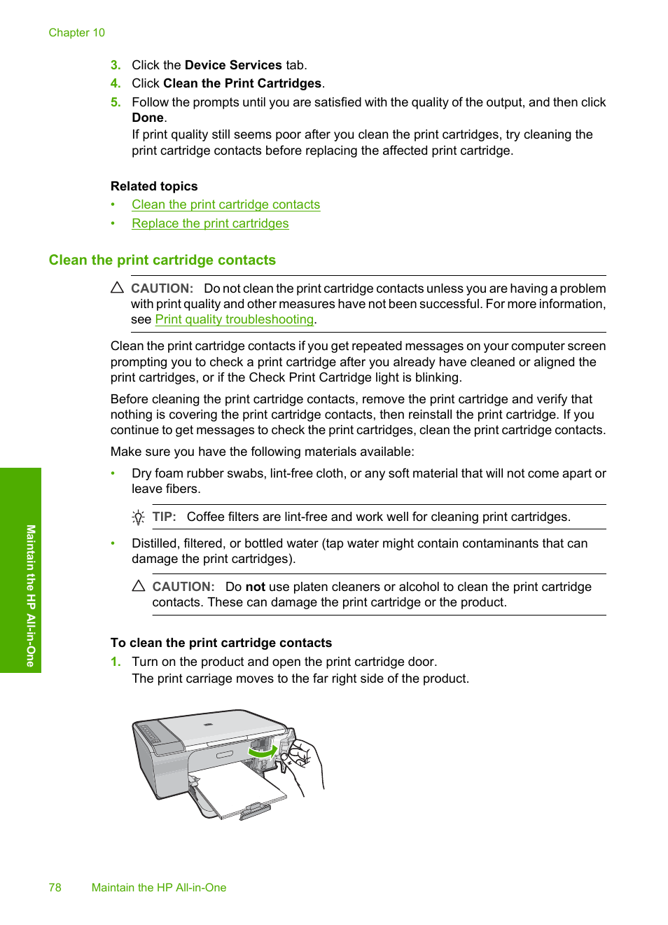 Clean the print cartridge contacts | HP Deskjet F4240 All-in-One Printer User Manual | Page 81 / 227