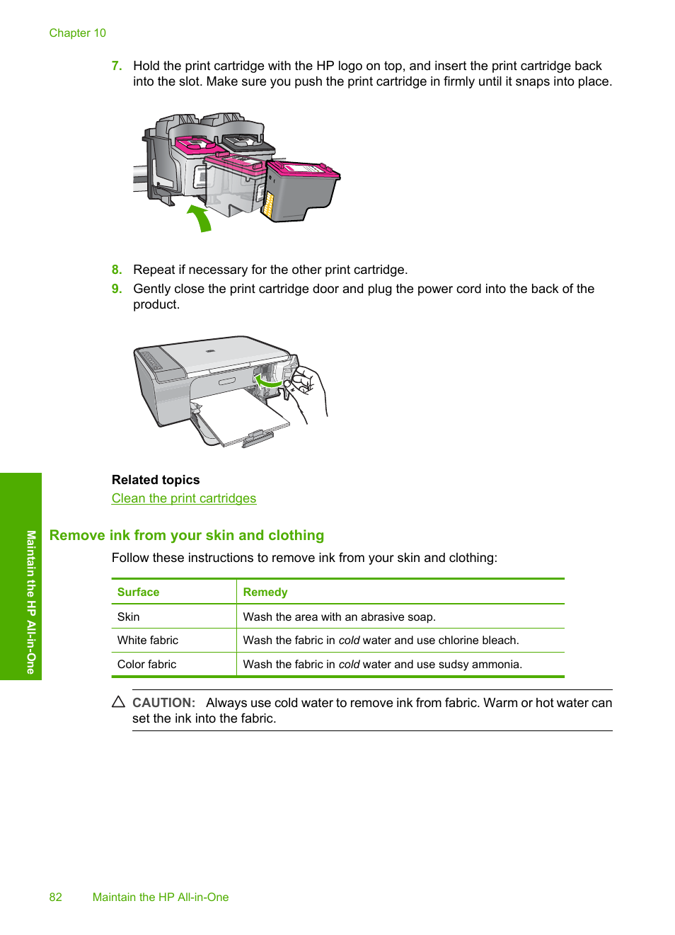 Remove ink from your skin and clothing | HP Deskjet F4240 All-in-One Printer User Manual | Page 85 / 227