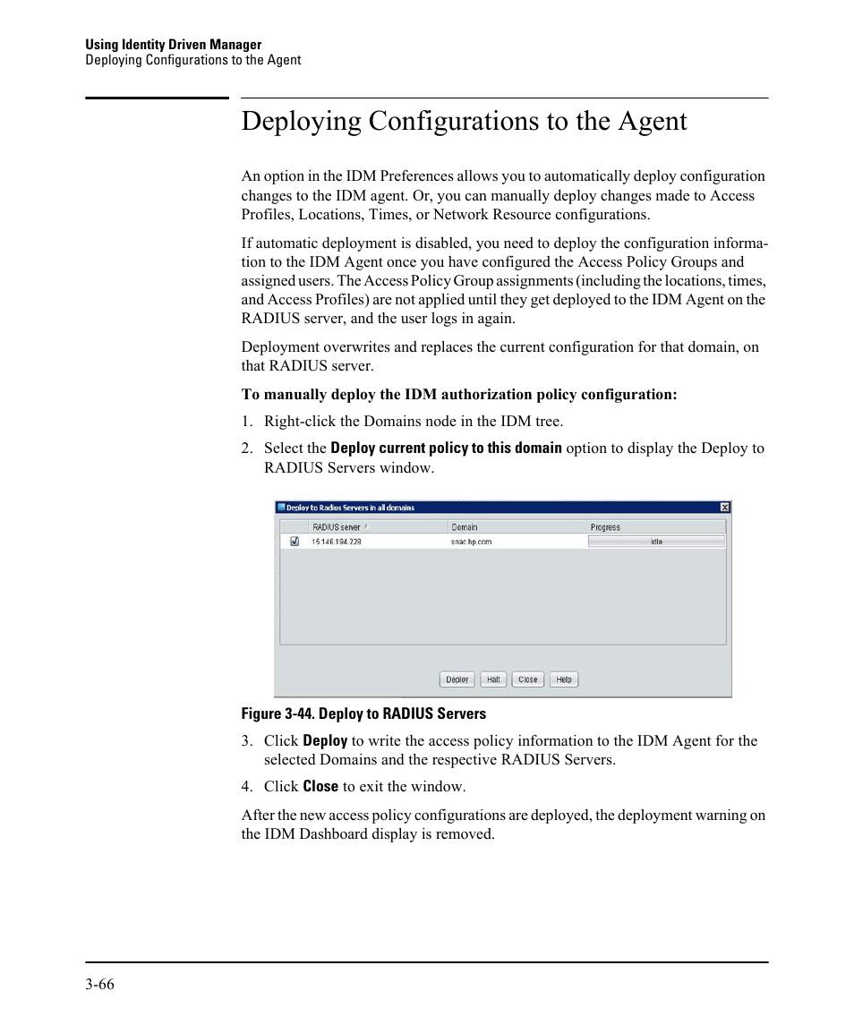 Deploying configurations to the agent | HP Identity Driven Manager Software Series User Manual | Page 130 / 230