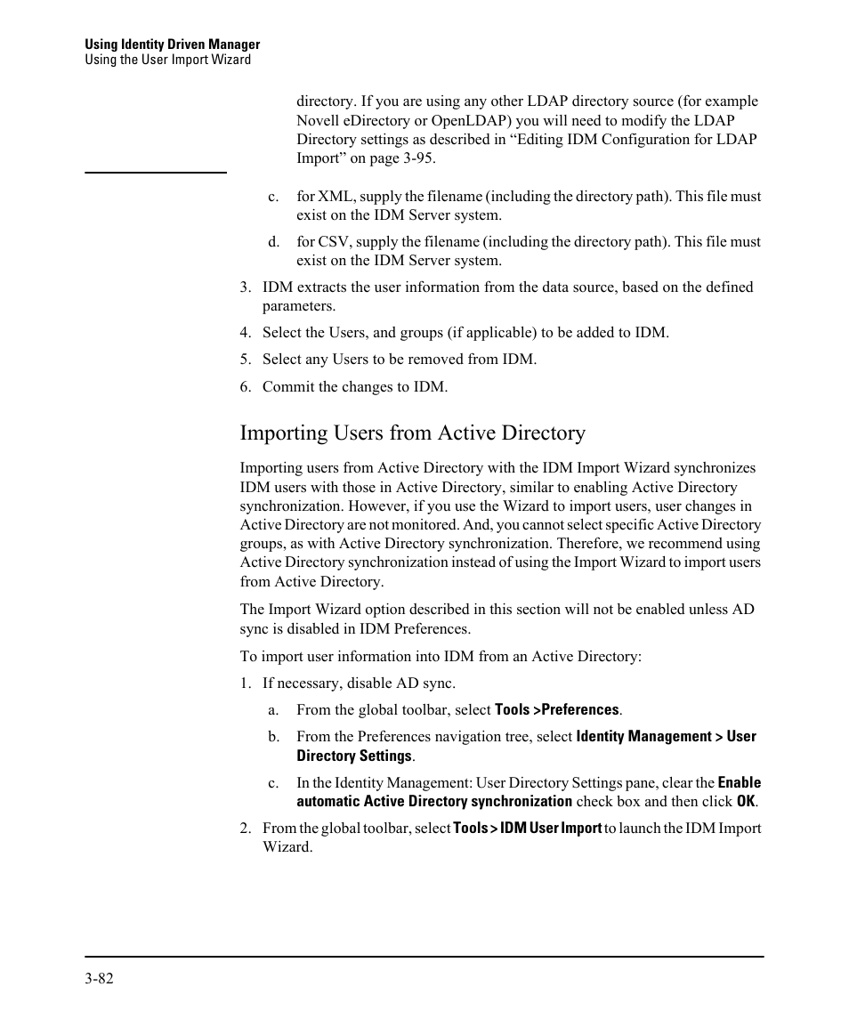 Importing users from active directory, Importing users from active directory -81 | HP Identity Driven Manager Software Series User Manual | Page 146 / 230