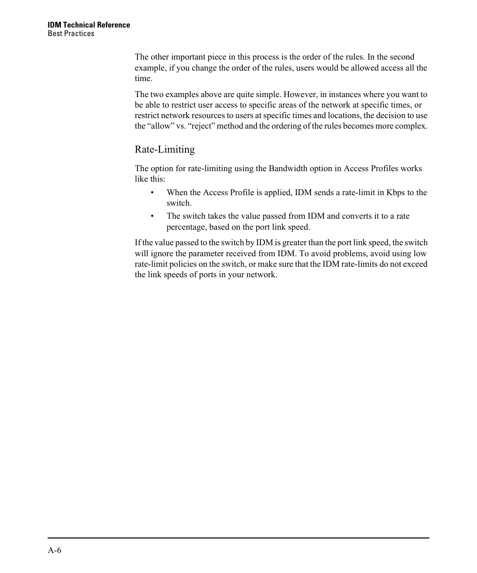 Rate-limiting | HP Identity Driven Manager Software Series User Manual | Page 222 / 230