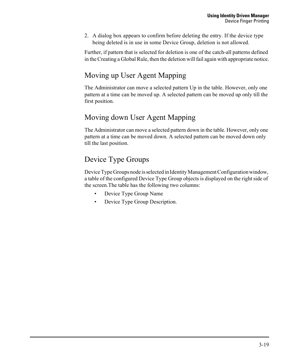 Moving up user agent mapping, Moving down user agent mapping, Device type groups | HP Identity Driven Manager Software Series User Manual | Page 83 / 230