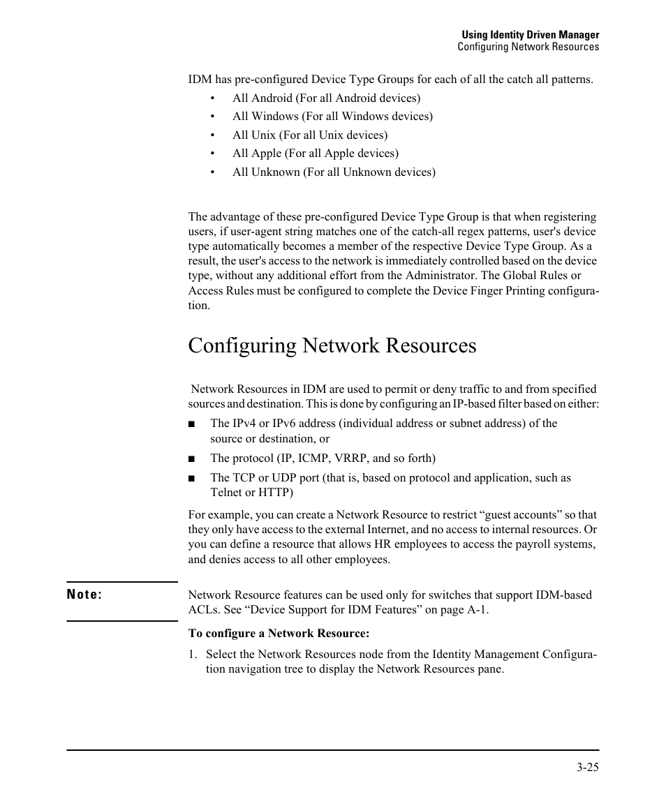 Configuring network resources | HP Identity Driven Manager Software Series User Manual | Page 89 / 230