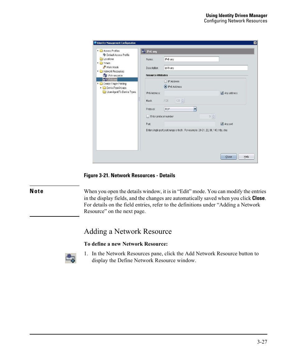 Adding a network resource, Adding a network resource -27 | HP Identity Driven Manager Software Series User Manual | Page 91 / 230