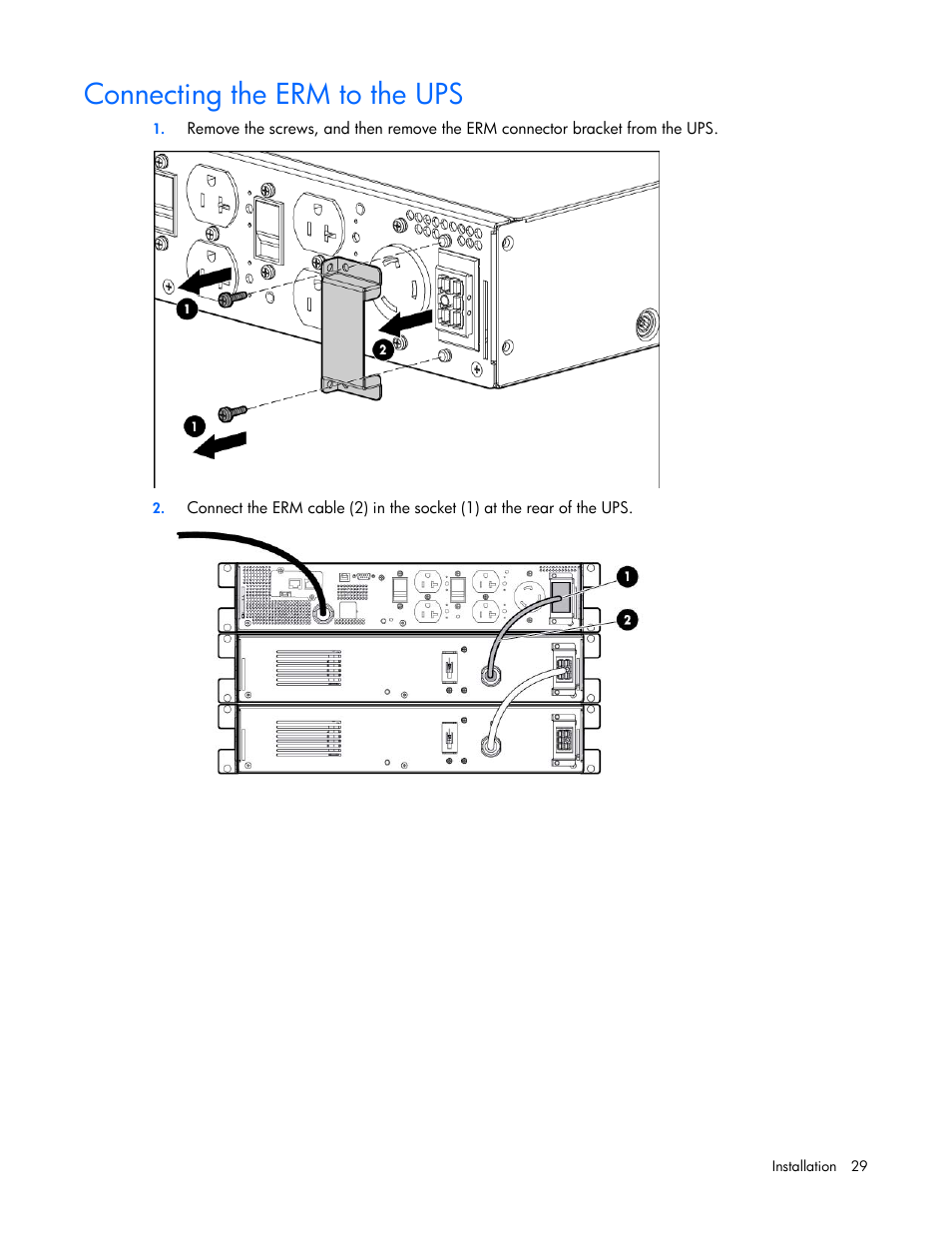 Connecting the erm to the ups | HP Tower Uninterruptible Power System User Manual | Page 29 / 80