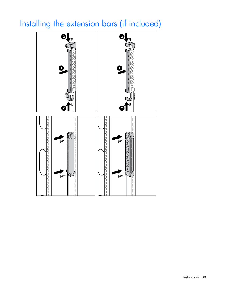 Installing the extension bars (if included) | HP Tower Uninterruptible Power System User Manual | Page 38 / 80