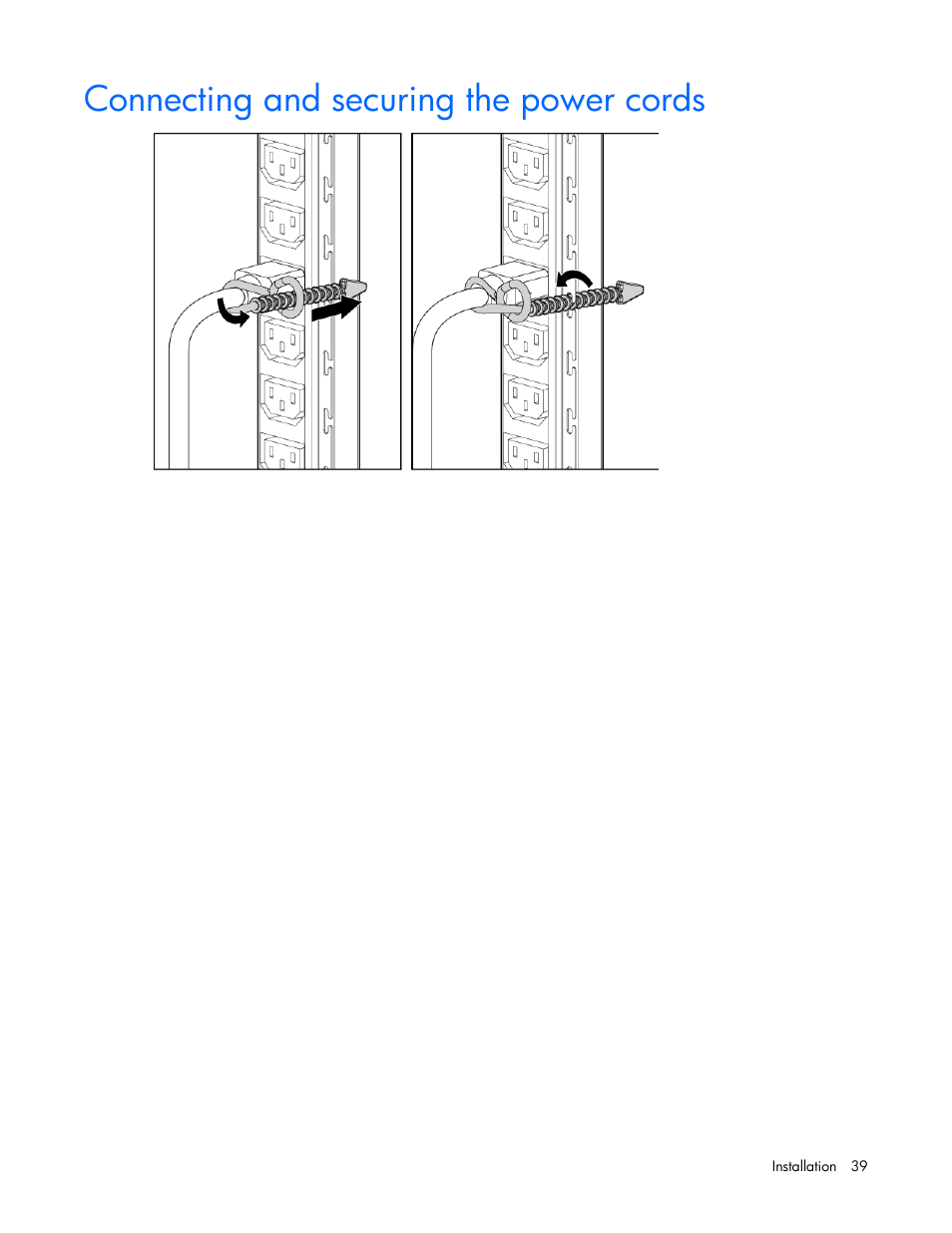 Connecting and securing the power cords | HP Tower Uninterruptible Power System User Manual | Page 39 / 80