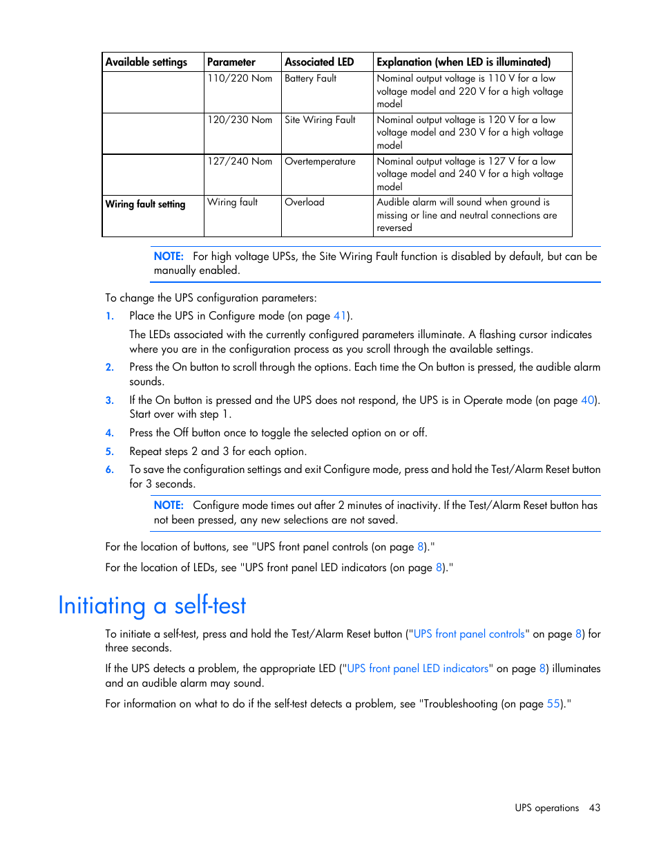 Initiating a self-test | HP Tower Uninterruptible Power System User Manual | Page 43 / 80