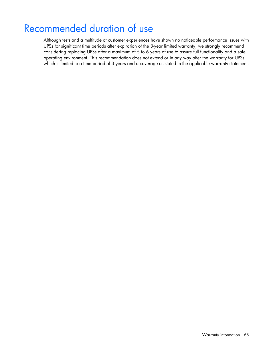 Recommended duration of use | HP Tower Uninterruptible Power System User Manual | Page 68 / 80
