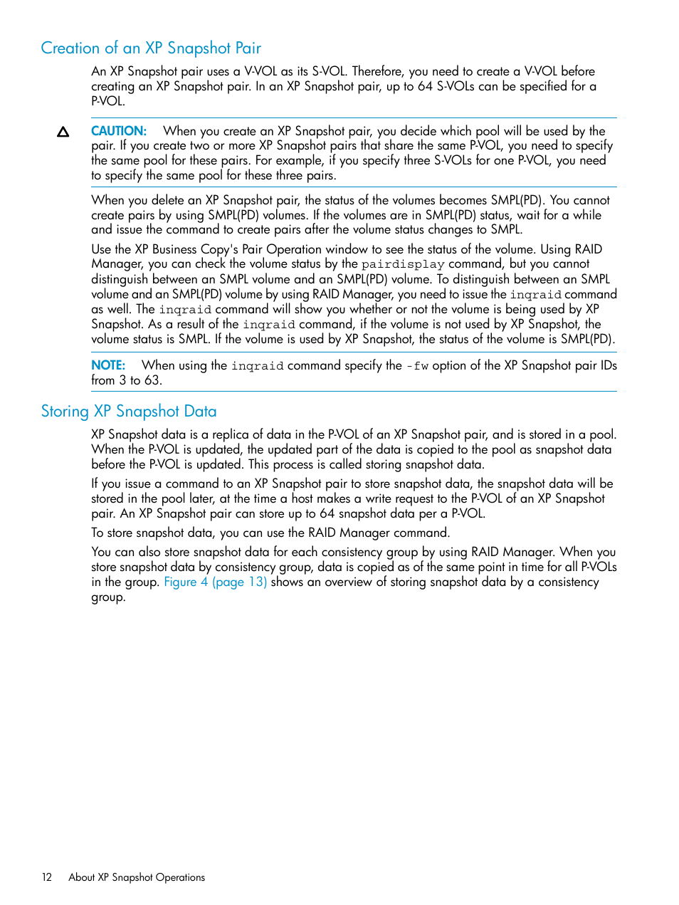 Creation of an xp snapshot pair, Storing xp snapshot data | HP StorageWorks XP Remote Web Console Software User Manual | Page 12 / 122
