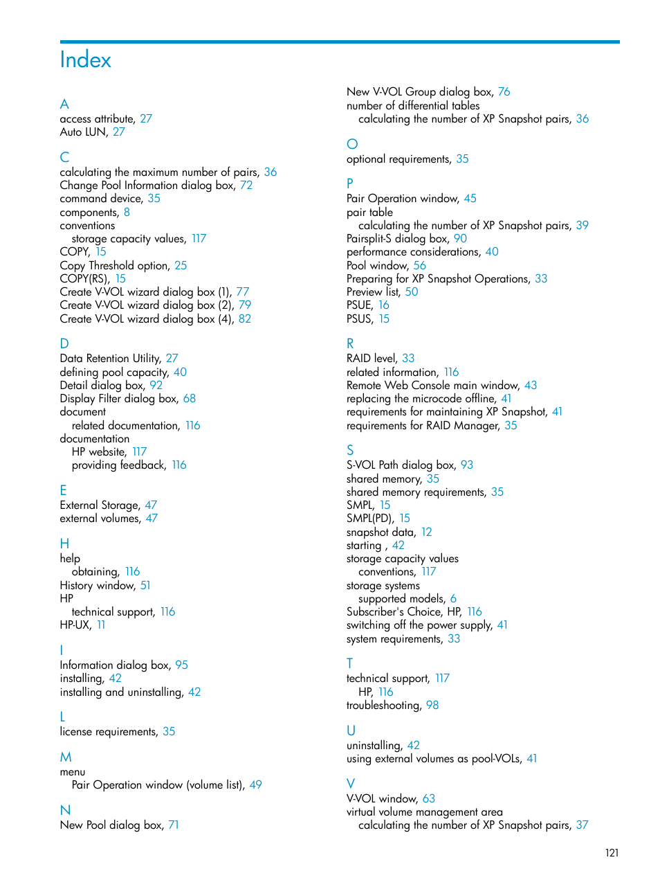 Index | HP StorageWorks XP Remote Web Console Software User Manual | Page 121 / 122