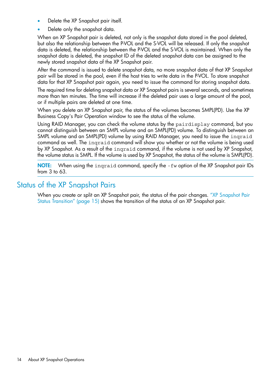 Status of the xp snapshot pairs | HP StorageWorks XP Remote Web Console Software User Manual | Page 14 / 122