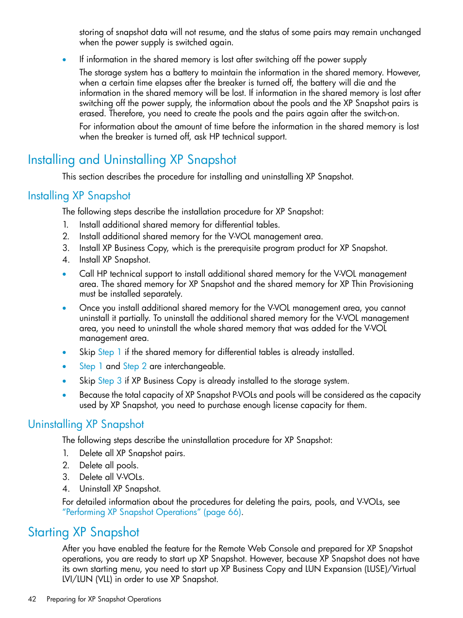 Installing and uninstalling xp snapshot, Installing xp snapshot, Uninstalling xp snapshot | Starting xp snapshot, Installing xp snapshot uninstalling xp snapshot | HP StorageWorks XP Remote Web Console Software User Manual | Page 42 / 122