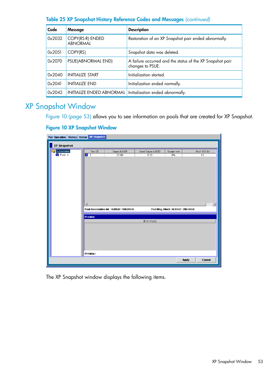 Xp snapshot window | HP StorageWorks XP Remote Web Console Software User Manual | Page 53 / 122