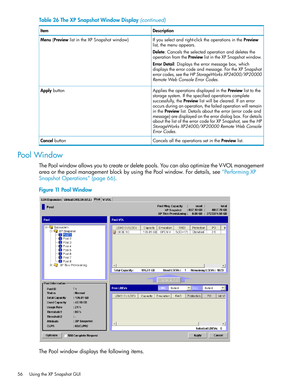 Pool window | HP StorageWorks XP Remote Web Console Software User Manual | Page 56 / 122