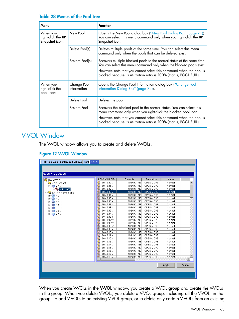 V-vol window | HP StorageWorks XP Remote Web Console Software User Manual | Page 63 / 122