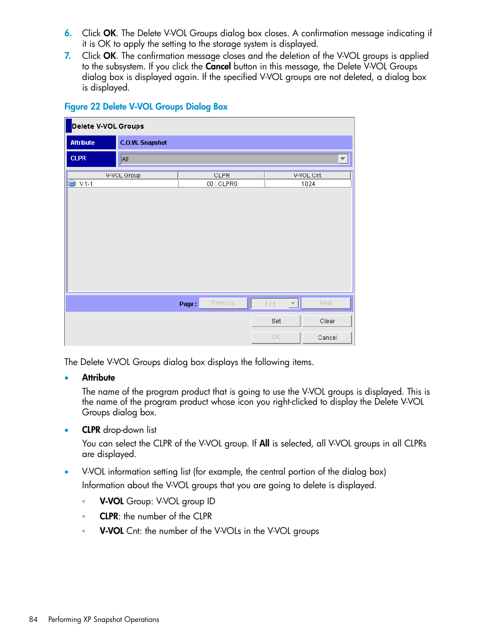 Delete v-vol groups dialog box | HP StorageWorks XP Remote Web Console Software User Manual | Page 84 / 122