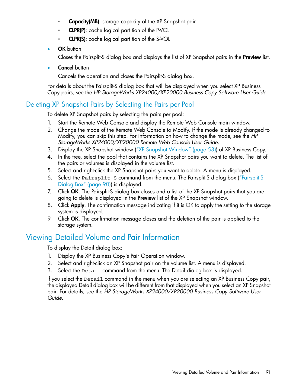 Viewing detailed volume and pair information | HP StorageWorks XP Remote Web Console Software User Manual | Page 91 / 122