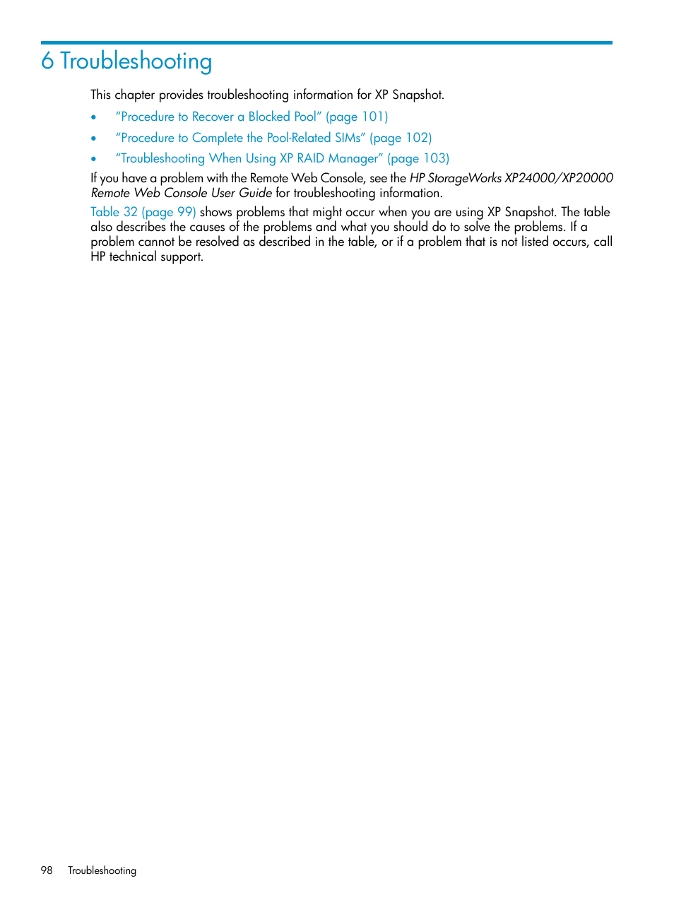 6 troubleshooting | HP StorageWorks XP Remote Web Console Software User Manual | Page 98 / 122