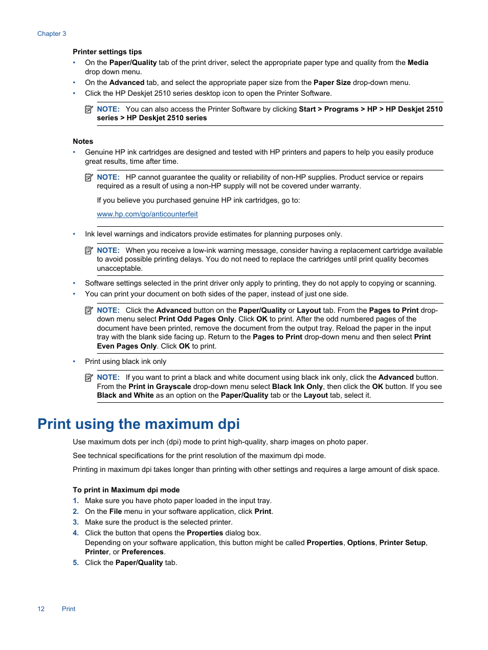 Print using the maximum, Print using the maximum dpi | HP Deskjet 2514 All-in-One Printer User Manual | Page 14 / 52