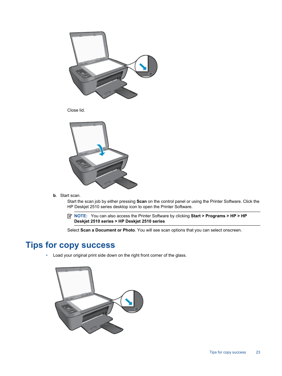 Tips for copy success | HP Deskjet 2514 All-in-One Printer User Manual | Page 25 / 52