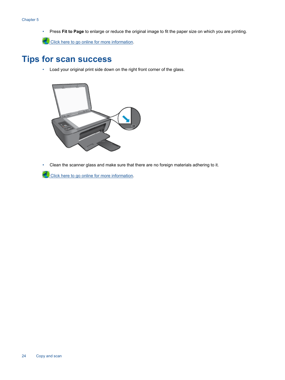 Tips for scan success | HP Deskjet 2514 All-in-One Printer User Manual | Page 26 / 52