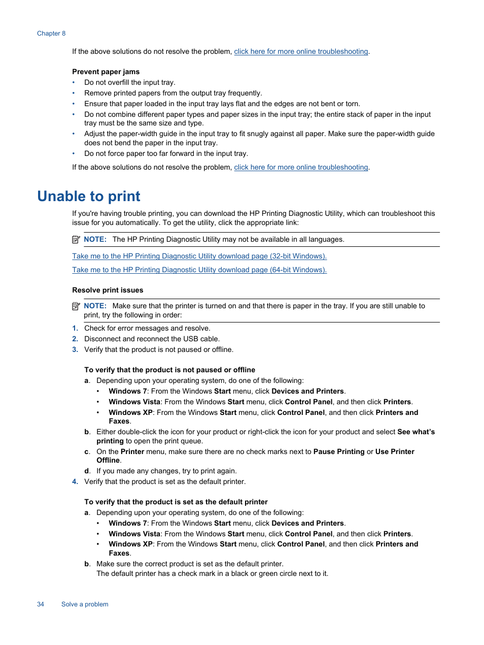 Unable to print | HP Deskjet 2514 All-in-One Printer User Manual | Page 36 / 52